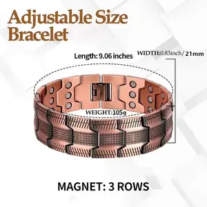 Pure copper men's bracelet, 3X super strong magnetic bracelet, 99.99% pure copper, with 3500 Gauss neodymium magnet, adjustable copper magnetic bracelet, birthday and bachelor party gift, universal holiday wear, copper bracelet jewelry gift