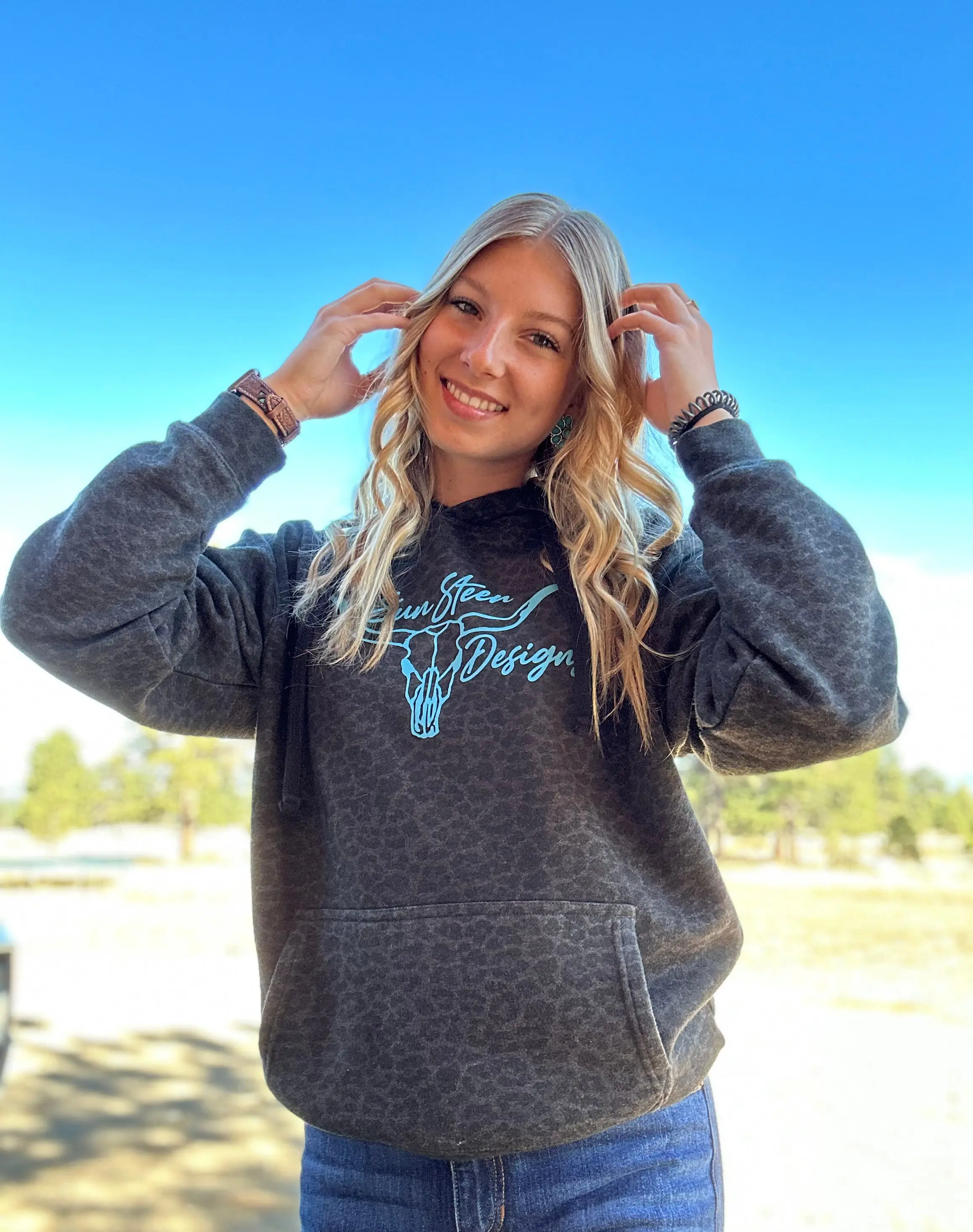 Women's Black Leopard Print SSD Brand Hoodie - Blue, Soft Fabric, Adjustable Drawstring, Functional Pocket, Fits Most Sizes, Stylish Sweatshirt