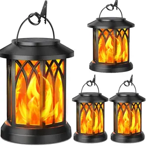 Hanging Solar Lights Lantern Outdoor, Flickering Flames Solar Outdoor Lights, Solar Lanterns Outdoor Waterproof with Bigger Panel, Lanterns Decorative Outdoor for Yard Garden Christmas Light Decor