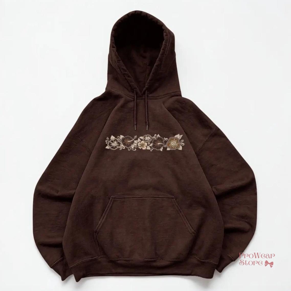 Y2K Brown Floral Graphic Hoodie, Vintage 2000s Hawaiian Hibiscus Hoodie, Retro Surfwear Beach Streetwear, Skate Clothing, Coastal Skater Outfit, Island Style Layer, Early 2000s Inspired Shirt c86