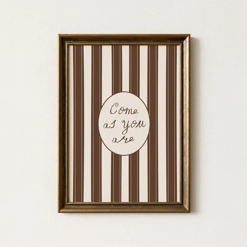 "Come as You Are" 24x36 Vintage Brown and Beige Hand-Drawn Strips 1-Piece Tube Paper Wall Art Print - Artistic Trendy Handwritten Western Home Decor, Retro Whimsical Dorm Accent, Decoration