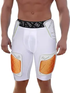 Exxact Sports Gladiator 5-Pad Adult Football Girdle for Men with Cup Pocket, Padded Compression Shorts with Integrated Hip, Thigh, Tailbone Pads, Men's Girdle Football(White/Bronze Gold)