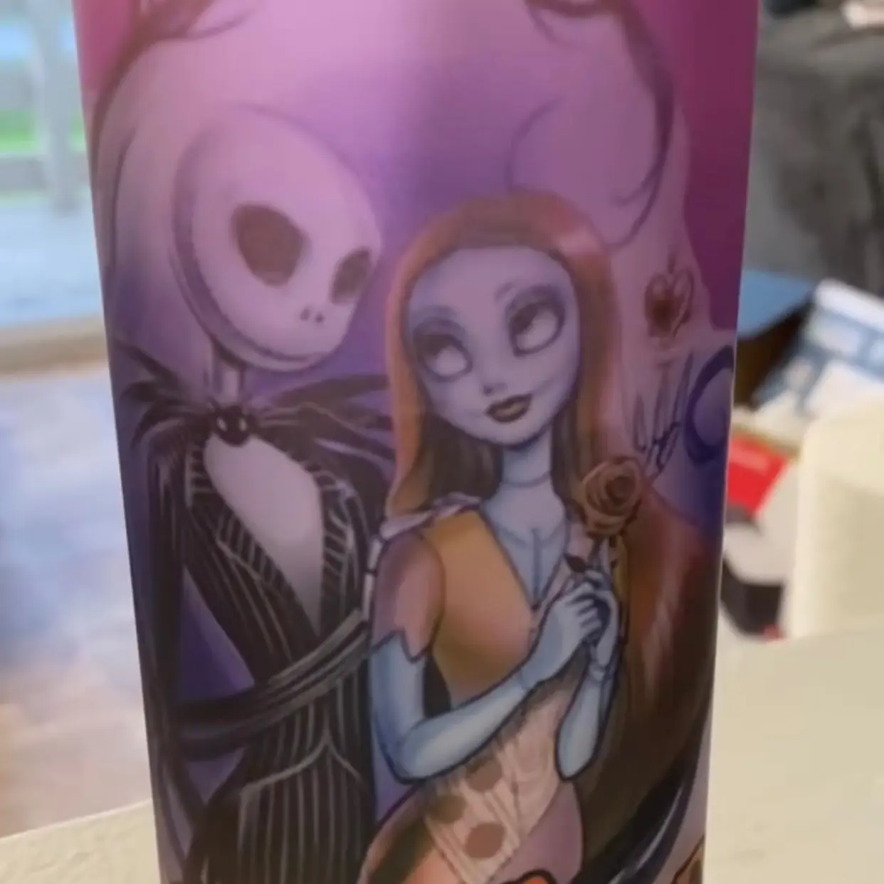 20oz Sublimation Frosted Glass Nightmarr Before Christmas Drinkware “Jack & Sally”