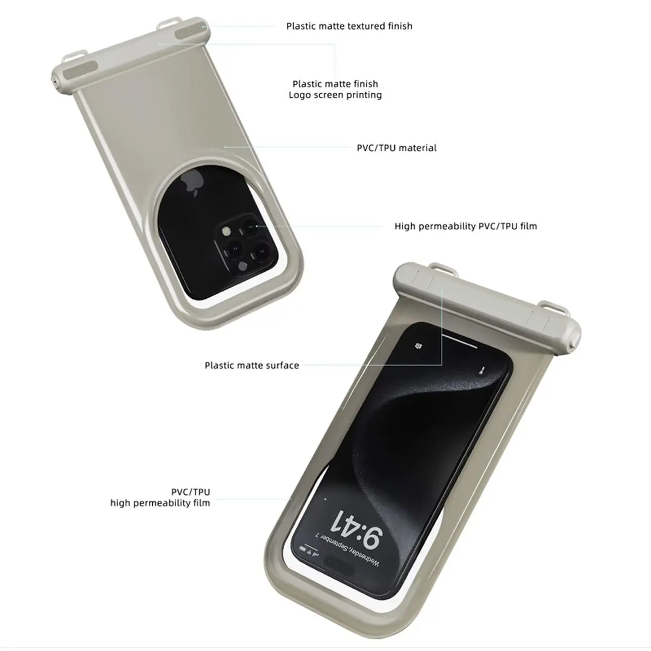 New Design Sponge Waterproof Phone Bag Floating Dry Pouch for Outdoor Swimming PVC TPU Material High Permeability Film
