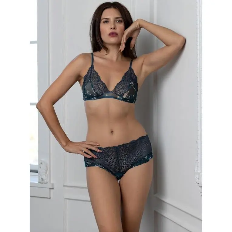 Women's Cotton Boyshorts, Tuxedo Style with Geometric Floral Lace, Low-Waist Cheeky Fit with Folded-Edge Mesh Trim