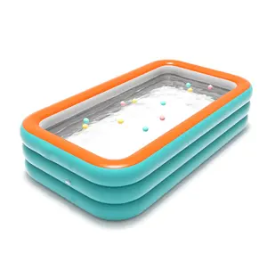 3-Layer Inflatable Waterproof Pool Cover, Thick PVC Blow Up Pool for Family, Durable Water-Resistant Pool for Backyard Summer Use, Cyan Orange