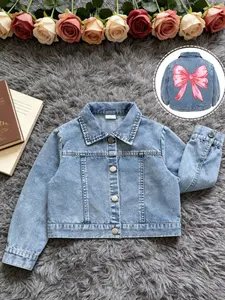 Bowknot Pattern Denim Jacket, Loose Fit Casual Outerwear, All-Season Comfort, Perfect for Daily, Shopping, Outdoor Leisure