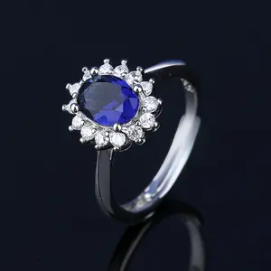 Royal Blue Halo Ring |   Silver-Tone Alloy & Crystal Cluster Setting Design |   Princess-Inspired Elegant Style |   Everyday Wear & Gift Choice