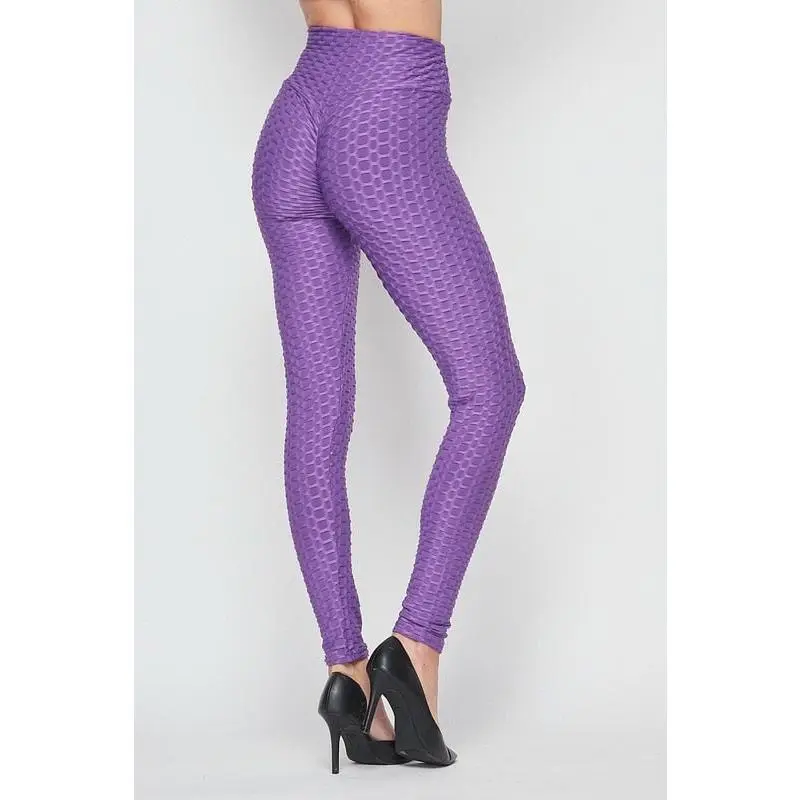 Kylie Scrunch Butt Anti Cellulite Honeycomb Texture Leggings Purple