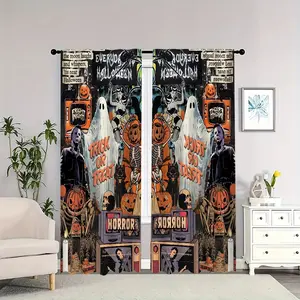 Halloween ghost, skull, and pumpkin horror elements; double-sided blackout curtains, suitable for living rooms, bedrooms, and apartments; perfect for New Year's decorations.
