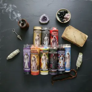 La Santísima Muerte Devotional Prayer Candle Spiritual Home Decor with Assorted Colors and Images for Healing and Protection