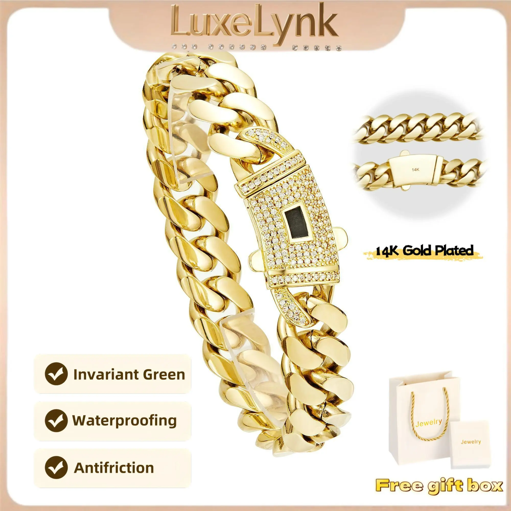 14K Gold Plated Cuban Link Bracelet - 6mm-14mm Miami-Inspired Design for Bold Fashion & Comfortable Fit - Perfect Valentine's Day Gift
