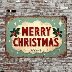 1pc Vintage Christmas Metal Wall Decor - Merry Christmas Sign with Red & Golden Lettering, 8x12 Inch Rustic Farmhouse Decoration for Living Room, Game Room, Christmas Decorations, Seasonal Home Accent, Artistic Craftsmanship