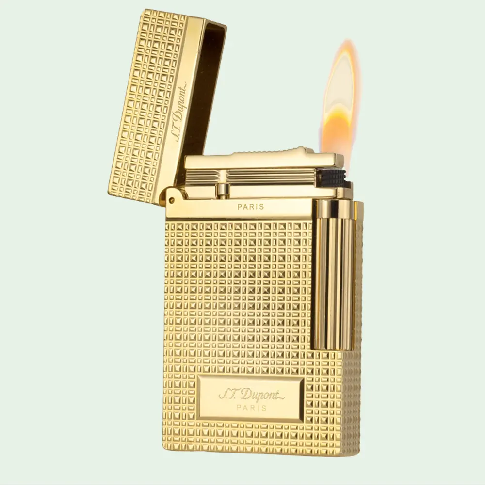 [Classical] DPT Lattice Engraved Gold Lighter 140g Brass Butane Gas gift for him