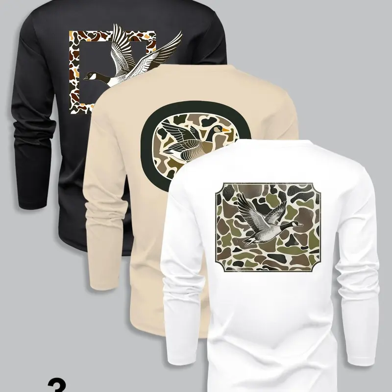 【Black Friday】Men's 3-Pack Long-Sleeve Printed T-Shirts, Casual Daily Wear, Comfortable and Versatile Clothing Essentials for Spring & Fall
