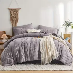 5/7Pcs Boho Comforter Sets, Geometric Textured Tufted Bed Set, Twin/Full/Queen/King Size Bed In A Bag, Soft Microfiber Lightweight Bedding Set For All Season