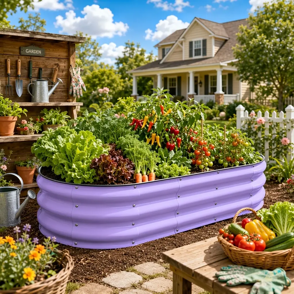 5×2×1 ft Provence Purple Galvanized Steel Elevated Garden Bed Set, Large Rust-Proof Metal Planter Box with Safety Rolled Edges for Outdoor Vegetable, Flower Planting