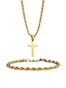 2-Piece Retro Twist Design Jewelry Set, Vintage Jewelry Set, Durable Stainless Steel Necklace And Bracelet Combo, Ideal Gift For Both Men And Women, Perfect For Everyday Wear