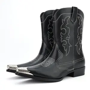 2026 Men Western Cowboy Boots Vintage Casual Embroidered Pointed Toe Ankle Boots Handmade Retro Leather Shoes for Men Non-Slip Comfortable Daily Work Office Couple Unisex Hot Sale Viral Trending