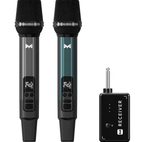 ECHOMUSSY Metal-Built Tough Wireless Dynamic Microphone - 1-to-1 Dual-Chip Connection, Rechargeable Receiver, 40 Hours Battery, 200FT Range, USB Type-C Charging, 3.5 mm Jack & Adapter, for Karaoke Machine, Wedding