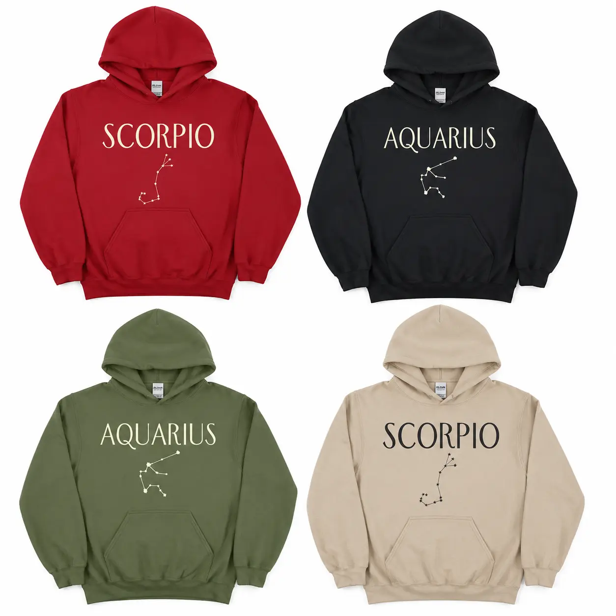 [Full 12 Zodiac] Minimalist Zodiac Hoodie – Star Sign Graphic Sweatshirt for Men and Women, Cozy Unisex Pullover, Per...