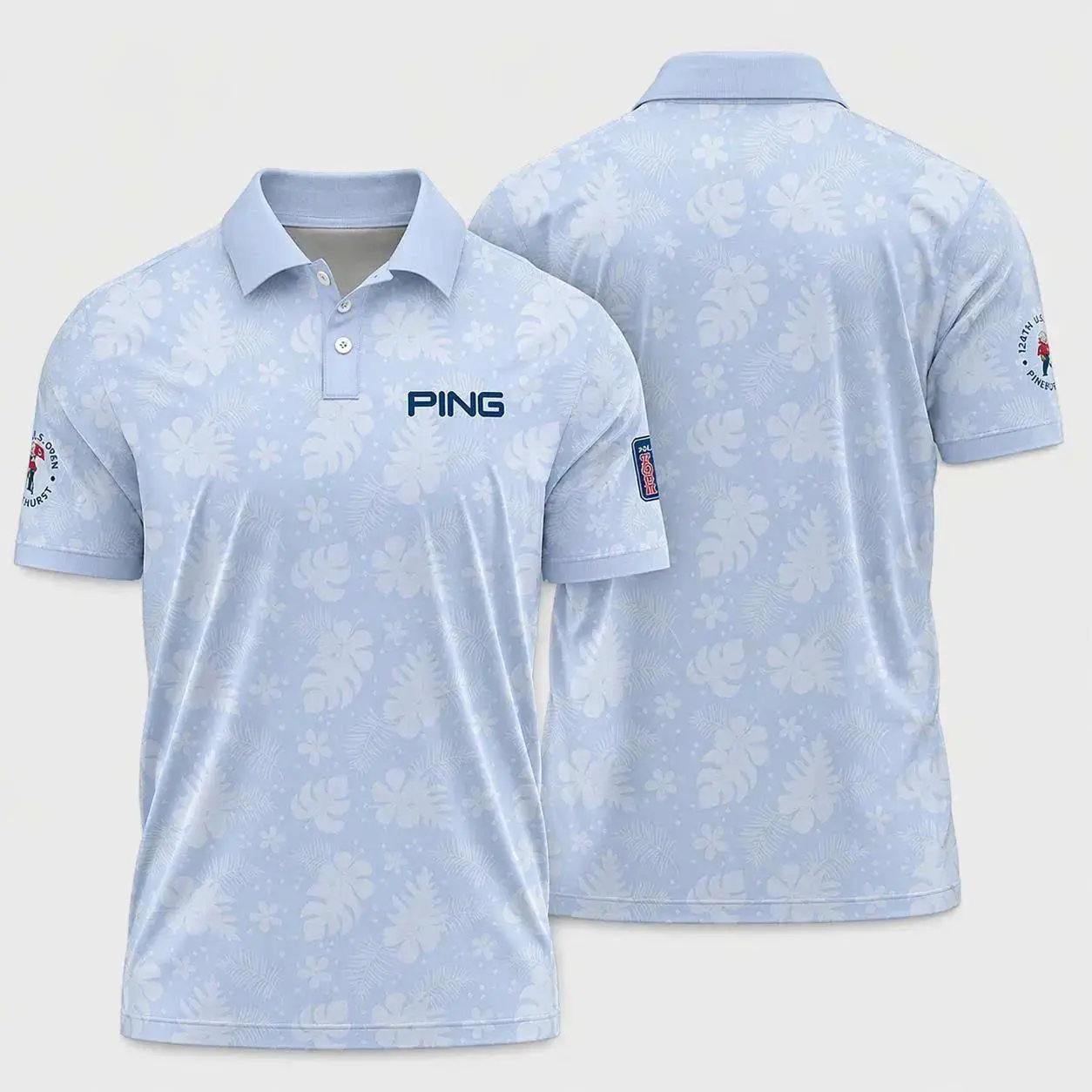 Men’s Tropical Floral Golf Polo Shirt, Light Blue Quick Dry Athletic Apparel