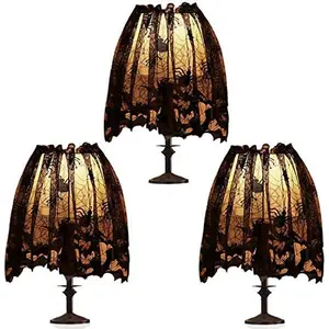 3Pcs Halloween Lamp Shade Cover Decoration, Black Lace Ribbon Spider web Lampshades Cover Topper Scarf for Festive Party Indoor Decor Supplies, Large 20 X 60 Inch Spiderweb Lamp Shade Cover