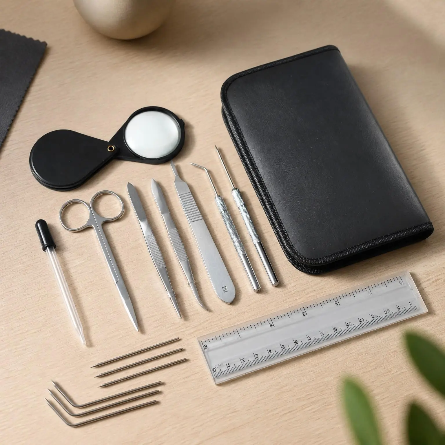 Botany Dissection Kit Plant Study Tools with Scalpel & Case | 22-piece botany dissection kit with scalpel, scissors, magnifier, ruler and tools for plant study and research