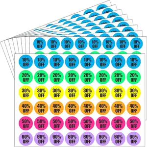 0.87 Inch 10-60 Percent Off Circle Sale Stickers 6 Colored Adhesive Price Marker Tags 1240 PCS for Retail Store