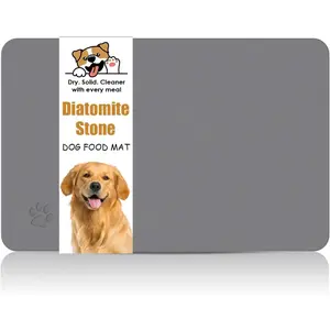 Newest Diatomite Stone Pet Feeding Mat for Dog&Cat–Absorbent Diatomite Fast Drying Stone Dog Food Mat, Quick Dry Dog Mats for Food and with Non-Slip Pad (24*16'', Dark Gray, Square)