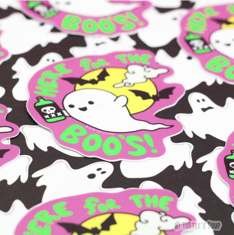 "Here For The Boos" Ghost Vinyl Sticker (Turtle's Soup)