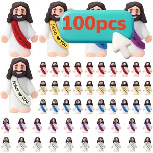 【Original Design】50/100 Pcs Mini Jesus FiguresOriginal Design Little Jesus Figures Cute JesusOrnament with jesus Love You Slogan to Hideand Seek Religious Party Favors Sunday Schoo!Baptism Gifts Home Decoration