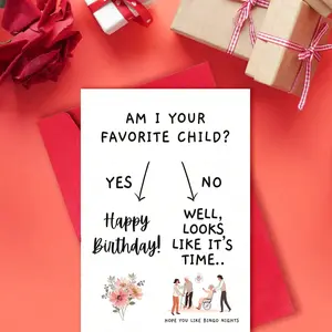 Funny Mother's Day Card, Envelope Says Am I Your Favorite Child?, Humorous Birthday Greeting for Mom, Daughter Son, Nursing Home