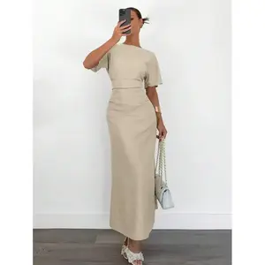 Siren Gaze Women Summer Solid Color Linen Blended Casual , Butter Yellow,  Classy Elegant, Tie Event  Women Formal Party  Women Party  Women's Long  Women's Formal  Women Long  Women Formal  Women's S dress