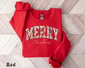 Merry Christmas Sweatshirt, Matching Family Holiday Sweaters, Retro Merry Crewneck, Xmas Gift Cotton Crewneck Unisex Shortsleeve