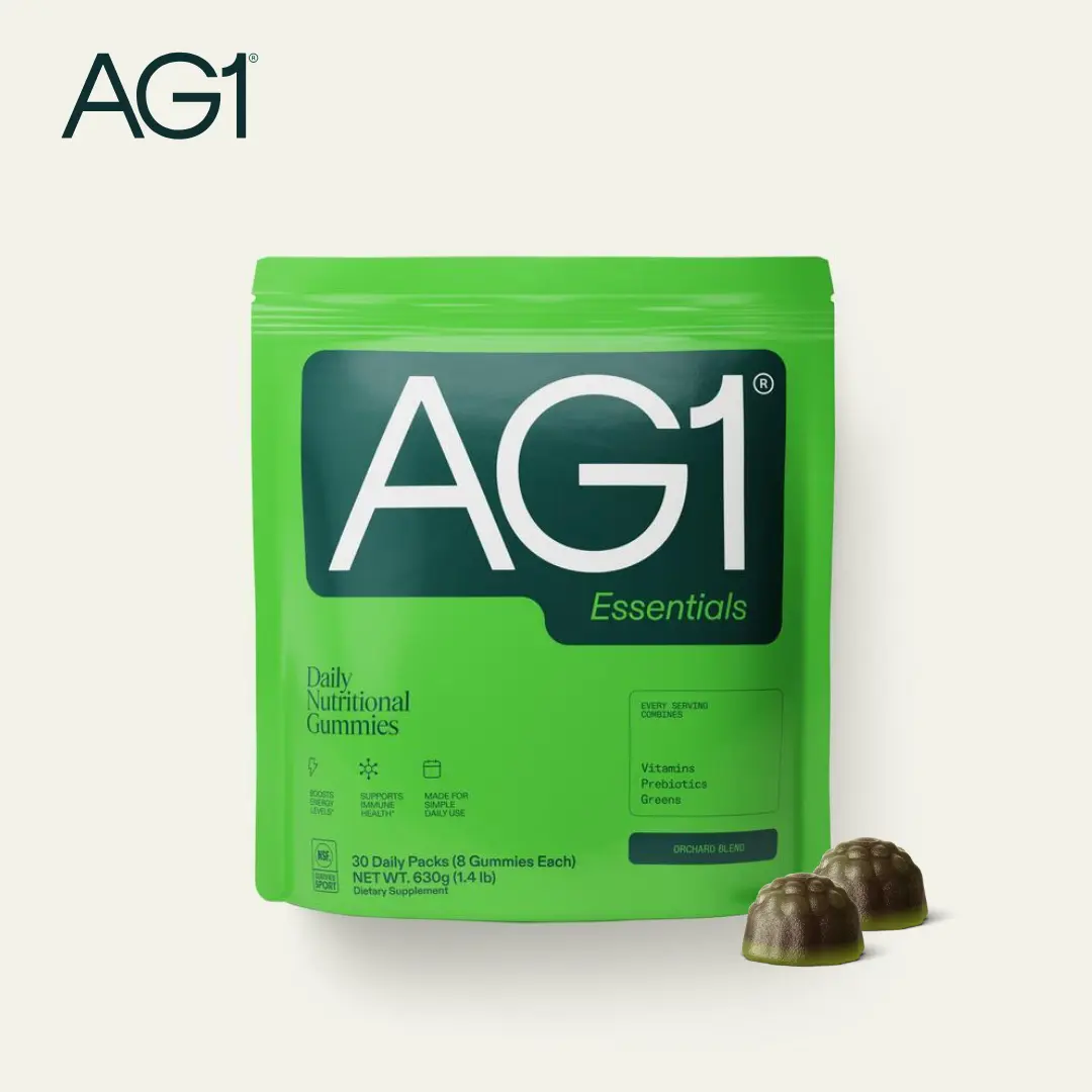 AG1 Essentials Gummies: Daily Multivitamin & Prebiotic Supplement with 50 Whole Food Ingredients — NSF Certified for Sport, Vegan, Gluten Free
