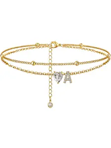 Dainty 14K Gold Layered Initial Necklaces for Women Girls, Simple Stackable Chain CZ Diamond Pendant Necklaces Non Tarnish, A-Z Personalized Name Letter Trendy Jewelry Gift