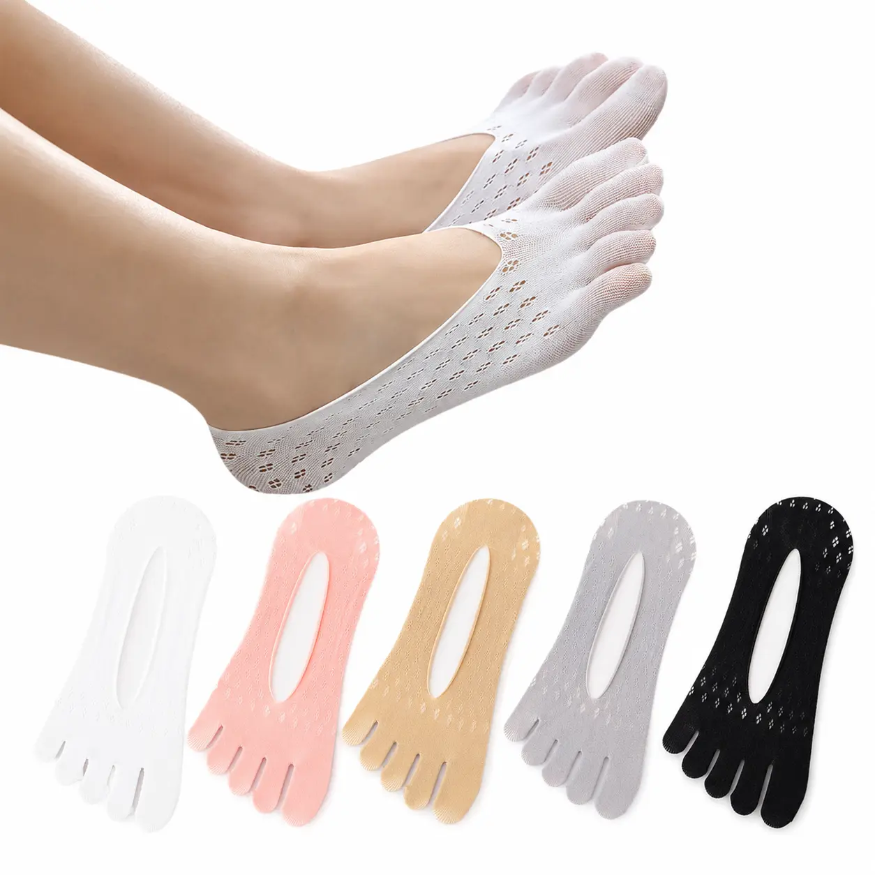 5/10 Pairs Women’s Five Toe Invisible Socks, Soft Lightweight Breathable No Show Toe Socks, Skin-Friendly Comfort Socks for Yoga, Pilates & Fitness