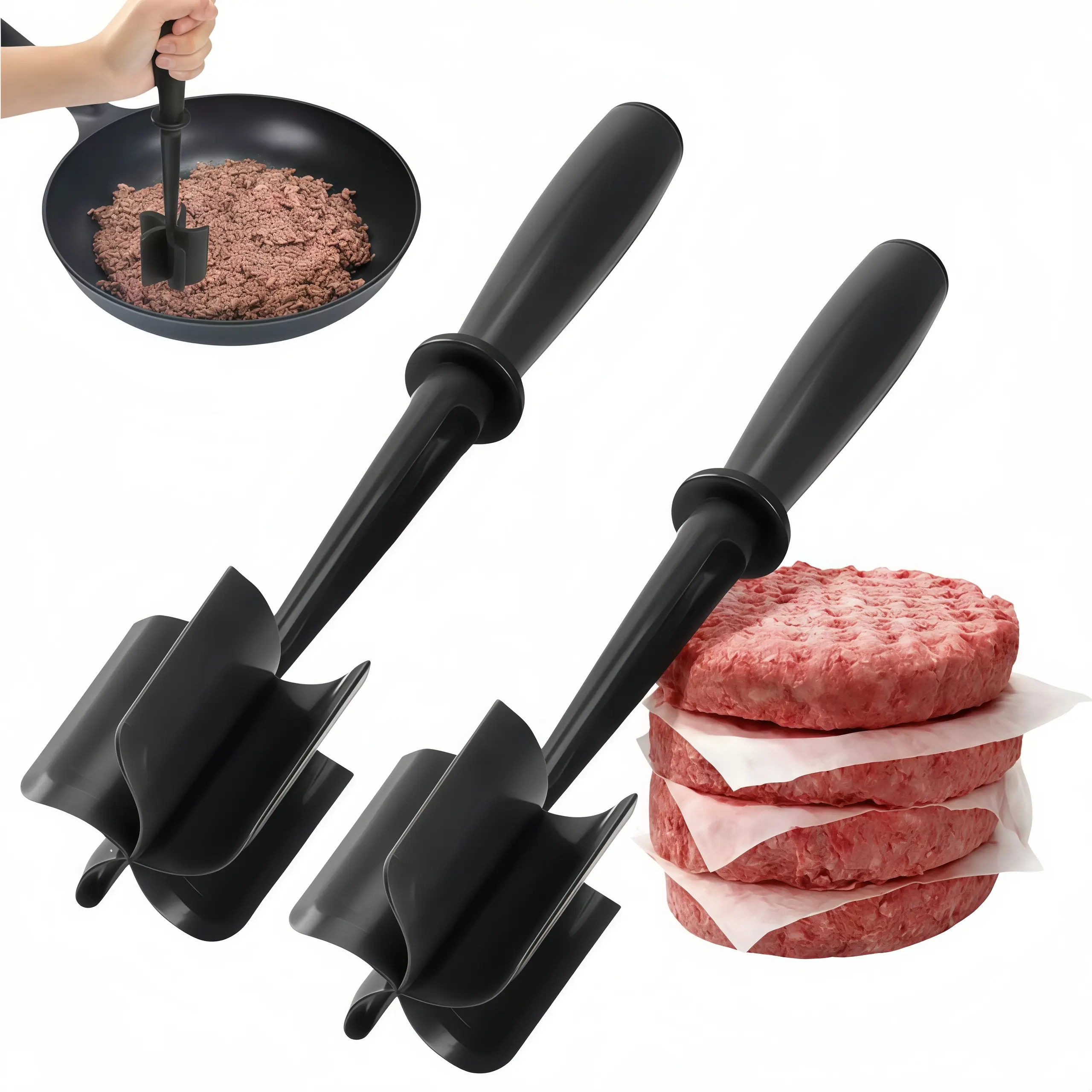 LMMAKE 1PC/2PCS Professional Meat Chopper & Hamburger Patty Maker - 5 Wide Bevelled Blades, Heat-Resistant Up to 428°F, Safe for Non-Stick Cookware, for Hamburger Meat, Minced Beef, Potato Mashing(Home Kitchen Use)