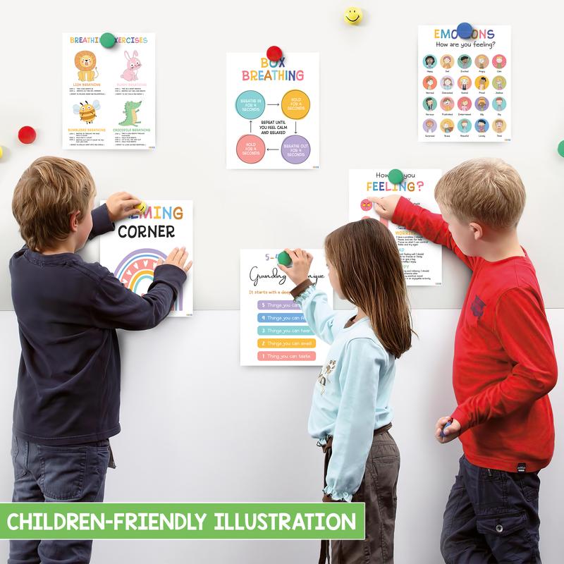 Calming Corner Classroom Posters 12 Pcs 8x10 Inches, Mental Health Therapy Office Decor for Kids Toddler, Emotional Intelligence, Big Feelings, Visual Learning Tools, Teaching Supplies, School Supplies