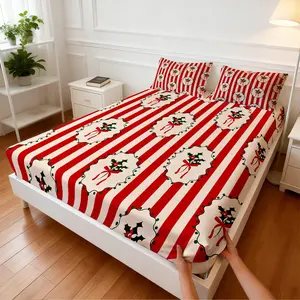 3 Pcs Christmas Coquette Bow Fitted Sheet Set, Cute Gingerbread Man & Christmas Tree Print Bedding, Soft and Comfortable Fabric, High-Aesthetic Girl's Bedroom Decor, Ideal Christmas Holiday Gift