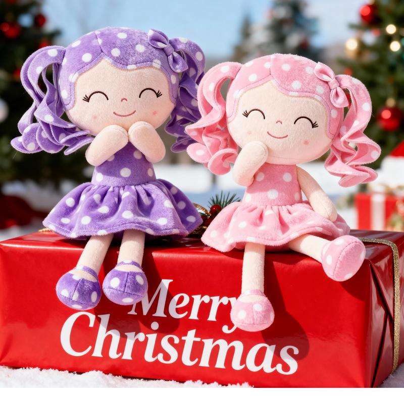 Gloveleya Valentine's Day gifts Doll for gift Soft Baby Girl Dolls with Curly Hair in Retro Polka Dot Dress, Cute Stuffed Cuddle Doll Toy, Perfect Birthday & Christmas Gift for Girls Ages 0-6, Adorable Nursery & Preschool Playtime Companion, 12 Inch
