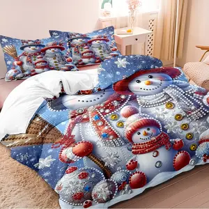 3-piece duvet cover set features a delicate snowman pattern with a Christmas theme, using 3D digital printing technology. Suitable for bedroom and guest room bedding (includes 1 duvet cover and 2 pillowcases, duvet insert not included).