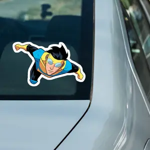 Invincible Flying Action Vinyl Sticker, Dynamic Comic Superhero Sticker, Decal for Laptop, Skateboard, Gamer Setup