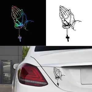 2026 Car interior stickers Color car prayer gesture laser stickers God Jesus Christ Fashion car body styling decorative stickers New for your car décor