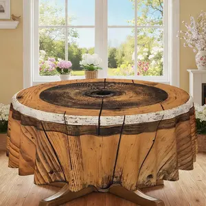 Vintage Round Tablecloth, Wood Grain Print, 120g/m² Polyester, Furniture Protector, Party Decor, Hotel, Restaurant, Home Use