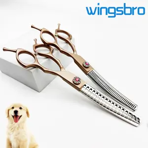 wingsbro 7 inches Pet Grooming Scissors, Rosegold Up & Down Curved Thinning Shears, for Groomer and Homeuse