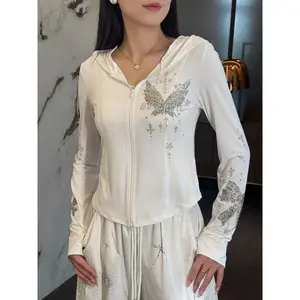 TCH rhinestone wing hooded sun protection jacket for women, slim fit and waist hugging sun protection short top jacket, 2026 spring/summer new collection