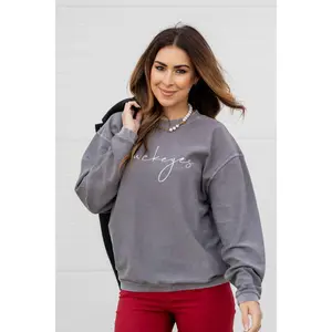 Cursive Buckeyes Ribbed Graphic Crewneck