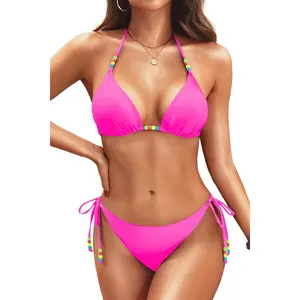 Aqua Eve Triangle Bikini Sets for Women - Halter Two Piece Swimsuit String Bathing Suit Cute Swimwear